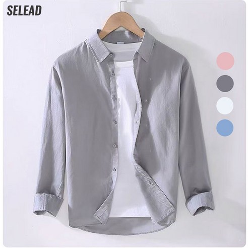 SELEAD 남성 베이직 린넨 단추 셔츠 긴팔 캐주얼 티셔츠 루즈한 다림질 프리 비즈니스 셔츠입니다 봄 여름 상의 자외선 차단복 회색 백색 남색