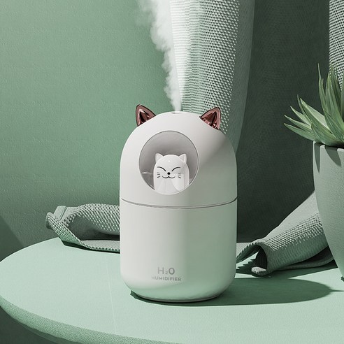 고양이 usb 미니 가습기 가정용 침실 정음 소형 데스크톱 창의 선물, 흰색 배터리