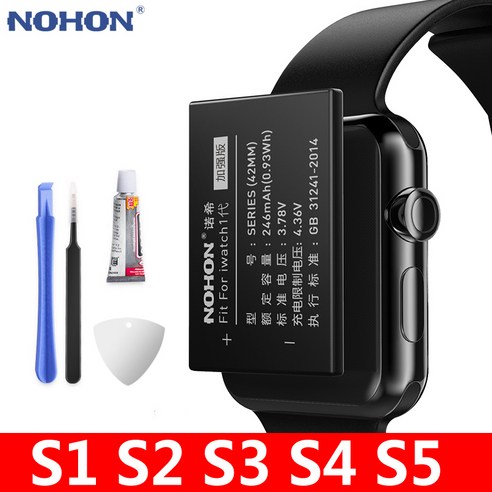 NOHON Apple Watch 배터리 애플 워치 1 2 3 4 5 시리즈 42mm 자가수리 배터리 iWatch S1 S2 S3 GPS LTE S4 S5 38mm 40mm 배터리, S3 GPS 38mm