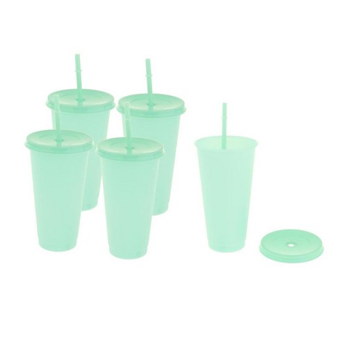 720ml 색상 변경 컵 플라스틱 냉수 빨대 컵, 초록, 6.81x3.85x2.36 인치