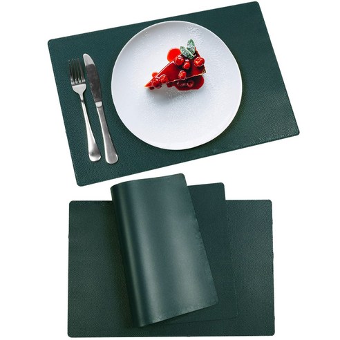 지칸디 식탁 가죽 테이블매트 방수 식탁매트2p, W 45cm x D 30cm x 두께 1.8mm, 그린