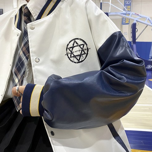 DFMEI 가죽 재킷 남성 봄과 가을 레저 스포츠 버전 트렌드 재킷 조수 브랜드 느슨한 야구 유니폼 옷