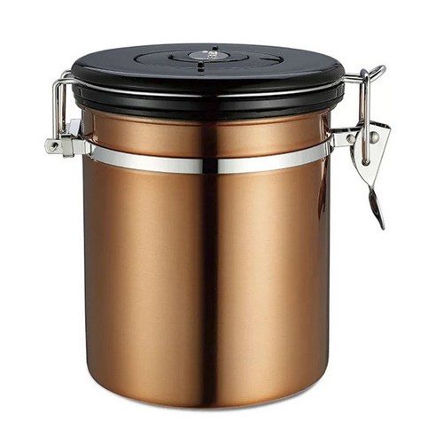 엘빈스 배기 밸브 스테인리스 스틸 밀봉 커피보관용기 1.5L, 1개, 골드