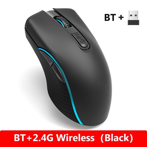 [시요] 2.4G 블루투스 호환 무선 마우스 맥북 HP LED 라이트 마우스 컴퓨터 PC 게이머 마우스 충전식 무소음 게임용 마우스, Black with BT, 하나
