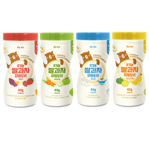 키짱몸짱 신제품 유기농 아기쌀과자 10개월 ~ 3세 퍼핑도넛 4개, 혼합맛(바나나/딸기/사과/요거트), 40g, 1세트