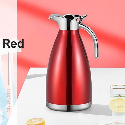 [SW] 1.5L/2L 단열 주전자 304 스테인레스 스틸 대용량 가정용 열 커피 차 절연 냄비 휴대용 열 주전자, Red, 1500ml