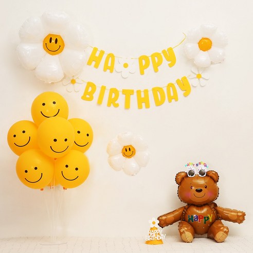 [피앤비유니티] 데이지곰돌이 가랜드형 생일풍선세트, 01)데이지곰돌이 가랜드형-브라운, 1세트