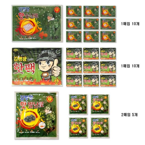 김병장 붙이는핫팩(10개입)+김병장 핫손난로(10개입) 90g+김병장 핫발난로(5개입), 6세트