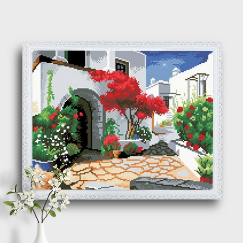 오늘의오브제 DIY 보석십자수 캔버스형 50x40cm, 1개, B1_17_한가로운 마을 풍경