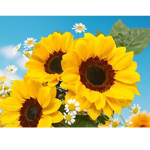 호우맘 액자 캔버스형 보석십자수 DIY 키트 40 x 50 cm, 1개, HM-124 해바라기와 데이지