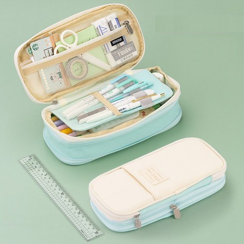 HB문화사 듀얼레이어 대용량 Macaron 필통 파우치 펜슬케이스 학생 직장인, 1개, 민트(MINT)