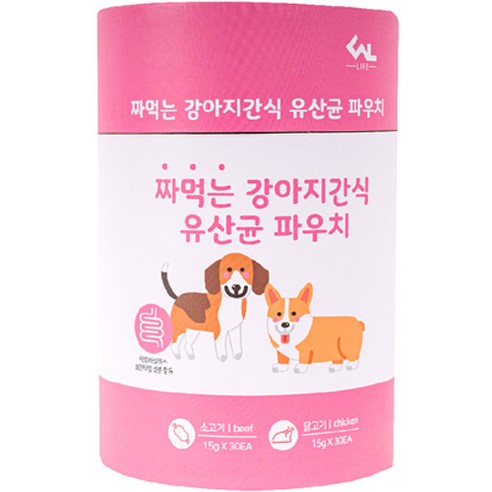 씨엔앨라이프 짜먹는 강아지간식 유산균 파우치 영양제 60p, 소고기, 닭고기, 1세트, 장/유산균