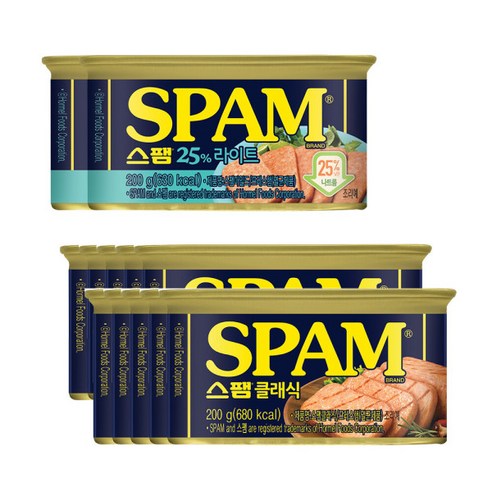 스팸 클래식 200g x 10캔+스팸 25%라이트 200g x 2캔, 1, 본상품선택