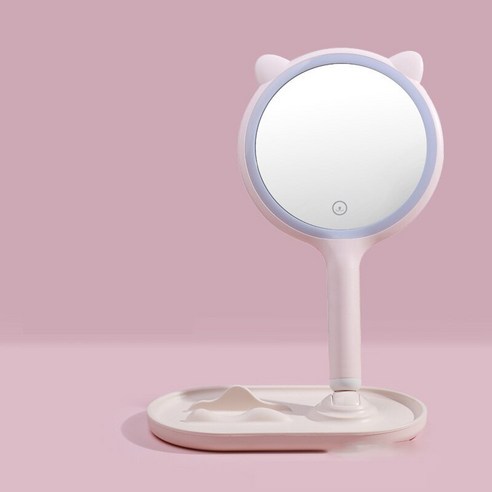 [LF] 메이크업 거울 LED 3 색 조정 가능한 빛 휴대용 터치 필 라이트 미러 HD 고화질 미러 표면, pinkmonochrome