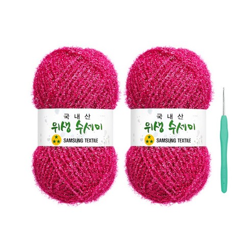 울클럽 사각 웨이브 수세미 DIY 위생수세미실 2볼세트(동영상제공), 715 핫핑크, 715 핫핑크