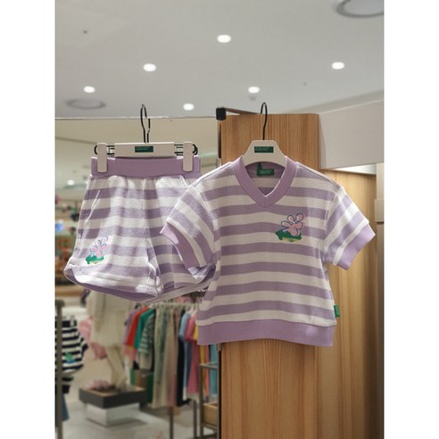 베네통키즈 스트라이프와플티셔츠상하세트 (QATS26431 TP05431)바이올렛