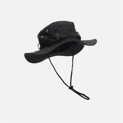 일본 패션 브랜드 Drawstring 어부 모자 남자와 여자의 여름 통기성 태양 보호 야외 등산 낚시 모자 서양 카우보이 모자, 블랙
