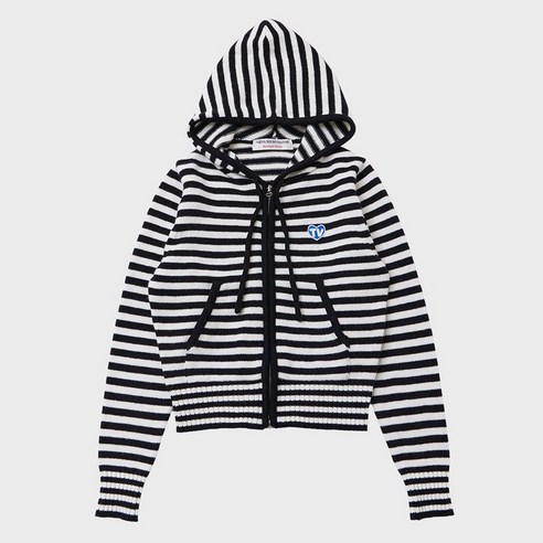 더뮤지엄비지터 TV HEART LOGO STRIPE ZIP-UP HOODY (BLACK)