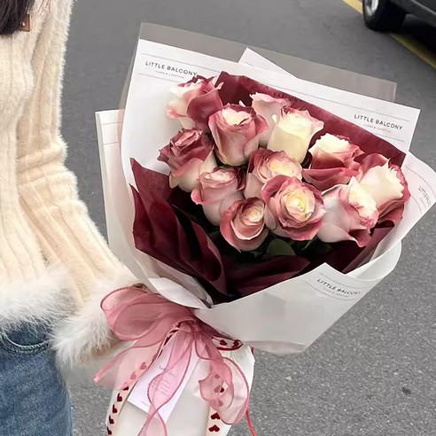장미 생화 꽃다발 시들지 않는 꽃 비누 꽃다발 조화, 레드화이트 로즈B11송이, 1개