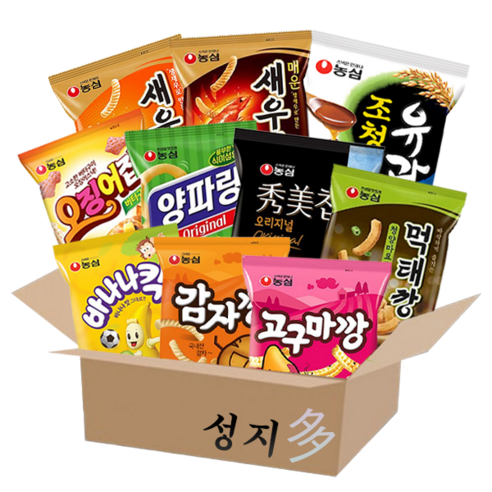 농심 과자 스낵 10종(바나나킥+감자깡+고구마깡+오징어집+양파링+먹태깡+수미칩+조청유과+매운새우깡+새우깡) 무배, 1세트