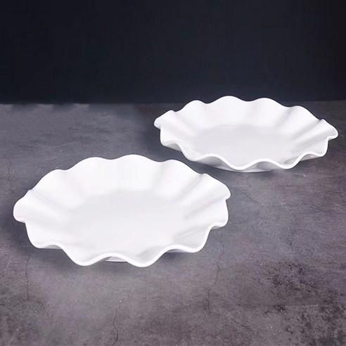 Xindeks 도자기접시 물결프릴레이스접시 디저트볼 파스타볼, 4개, 화이트, 20cm