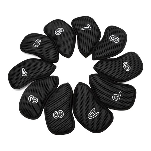 필드용 클럽 메쉬 골프 아이언 커버 세트 10PCS, 블랙