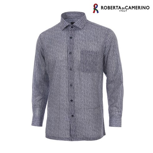 로베르타디까메리노 남성용 폴리100% 프린트 일반핏 네이비 여름긴소매 셔츠 RO5-202-9