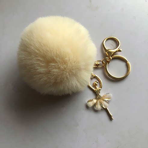 아이디어 귀엽다 모방 토끼 털 공 여자 가방 자동차 액세서리 diy 작은 천사 발레 털 공 열쇠 단추, 베이지+발레