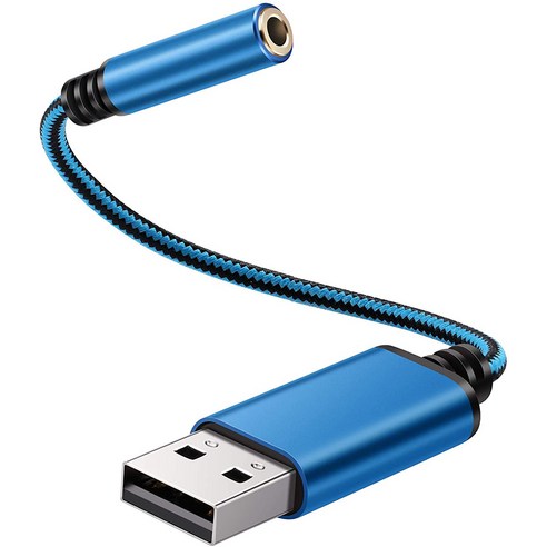 Retemporel USB - 3.5Mm 헤드폰 잭 오디오 어댑터 PC 용 외부 스테레오 사운드 카드 노트북 PS4 용 Mac 등(0.6피트 파란색), 파란색, USB-오디오 어댑터
