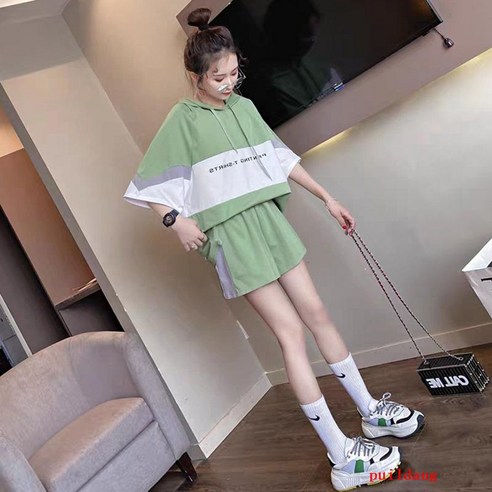 여름 운동복 여성 여름 캐주얼 느슨한 투피스 세트