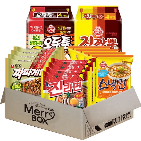 봉지라면세트 5종 20개(진라면매운맛4+진짬뽕4+오동통면4+스낵면4+짜파게티4), 1세트