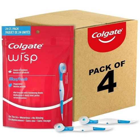 Colgate 맥스 프레시 일회용 미니 칫솔 페퍼민트 24개 4팩, 24 Count (Pack of 4), 2) 24 Count (Pack of 4)