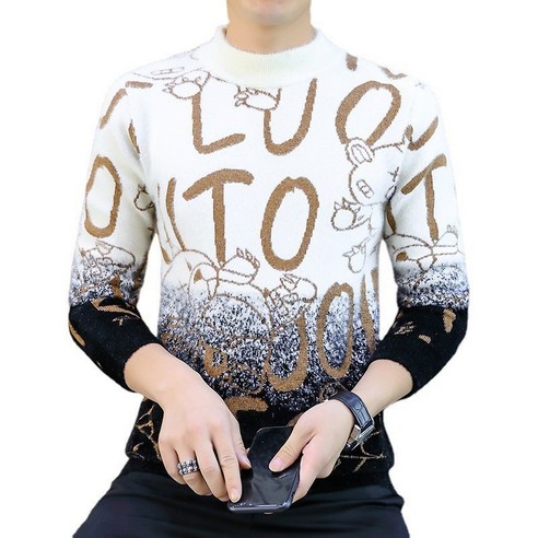 남성용 그라디언트 셔츠 라이트 럭셔리 패션 세미 터틀넥 스웨터 겨울 따뜻한 맞춤 편지 스웨터