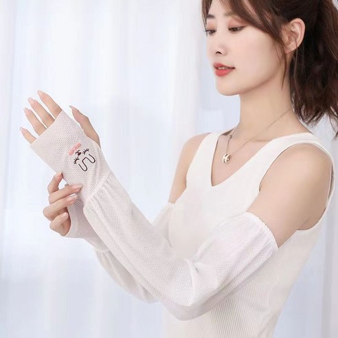 유니비키 아이스 자외선차단 냉감 손등 토끼 팔토시 1+1, 1개, 화이트1쌍+화이트1쌍