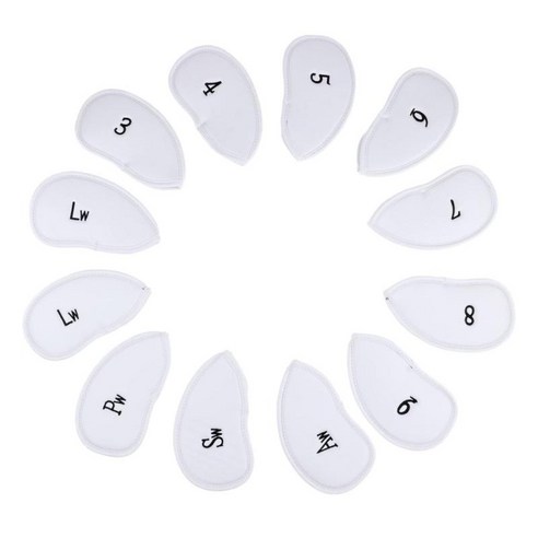 12Pcs PU 가죽 골프 언 헤드 커버 클럽 헤드 커버 프로텍터 기어 교체, 화이트, {"수건소재":"PU"}