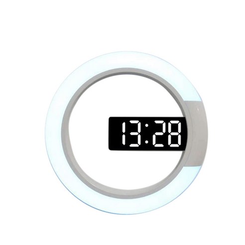 Deoxygene Led 거울 중공 벽시계 다기능 크리 에이 티브 시계 홈 온도계 장식을위한 디지털 알람, 하얀색
