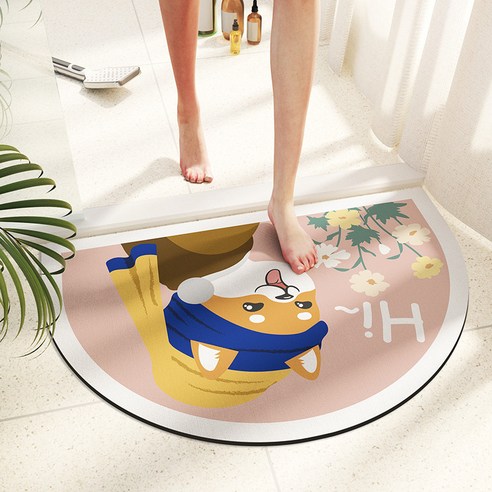 규조 진흙 부드럽게 깔다 반원형 만화 욕실 외문 흡수속 건조 화장실 미끄럼 방지 발판, 뒤돌아보고 웃다 반원 규조 진흙 쿠션