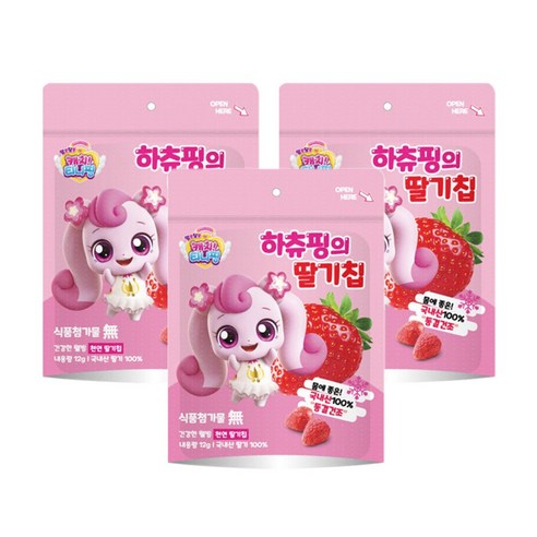 알쏭달쏭 캐치티니핑 동결건조 하츄핑 딸기칩 생과일칩 키즈 간식, 3개, 12g