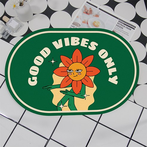 비기팬시 칼라풀데이지 빨아쓰는 규조토 발매트, GOOD VIBES ONLY