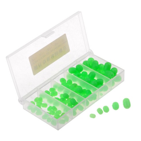 100Pcs 다중 크기 빛나는 녹색 광선 조작 낚시 비즈 및 무료 상자 제공, PVC Plactic