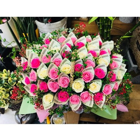 안산 돈 꽃바구니 돈 꽃다발 포장 중앙역 꽃배달 머니플라워 선물, 블루톤, 바구니
