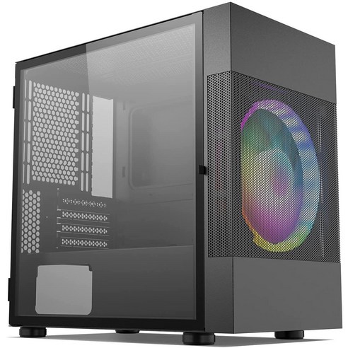VETROO M01 핑크 마이크로 ATX PC 게이밍 케이스 사전 장착 200mm 레인보우 팬, Black