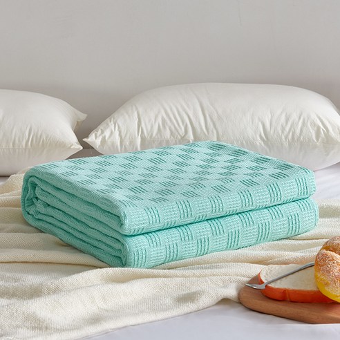 일본식 수건이 순면 거즈 담요 여름 1인용 2인용 낮잠 덮개 담요 에어컨 작은 이불 선물, 피콕 블루