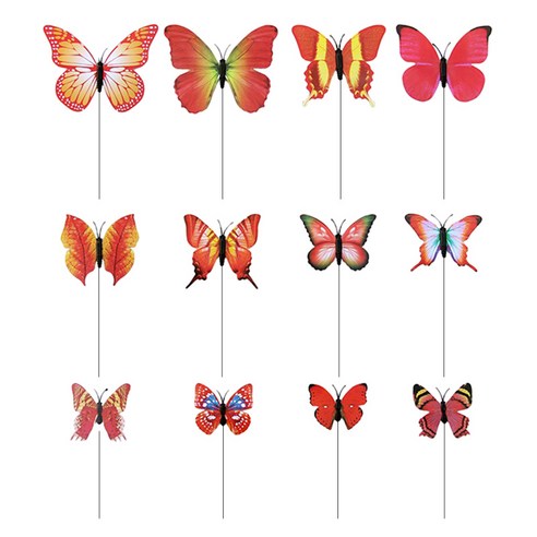 12x 나비 말뚝 야외 마당 정원 화분 장식 공예, 레드, 설명, 플라스틱