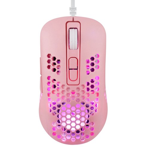 Xzante M383 홀 마우스 케이블 컴퓨터 먹다 치킨 매크로 RGB 중공 6 키 2400Dpi USB 홈 노트북 게임 핑크, 분홍, ABS