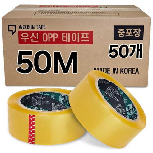 박스테이프 50M 중포장 opp 투명테이프 고중량 우신 테이프, 50개