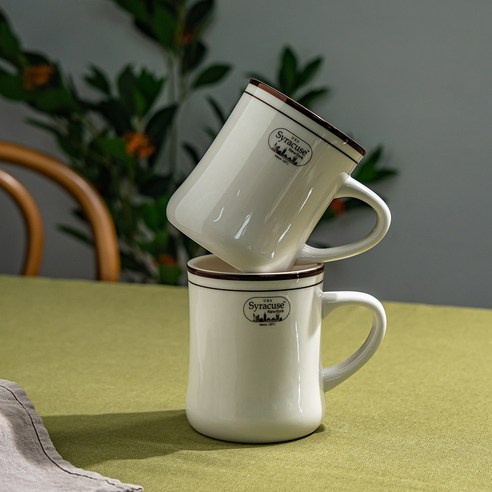 시라쿠스 뉴욕 킹스인 클래식 감성 심플 머그컵, 오목머그(400ml), 2P, 콜라브라운
