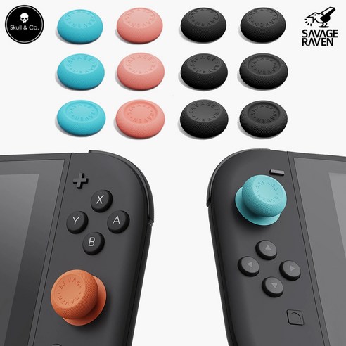 닌텐도 스위치2 조이콘 스틱커버 스컬앤코 썸그립 6P 세트, 1세트, 네온블루+레드, 스틱커버 6P