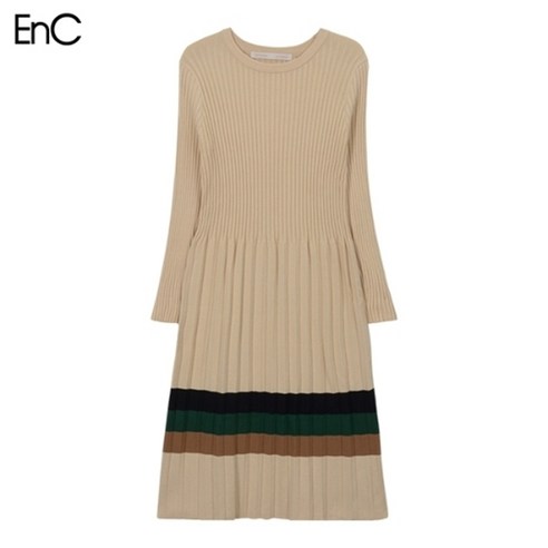 ENC [EnC] 배색 주름 니트 롱원피스