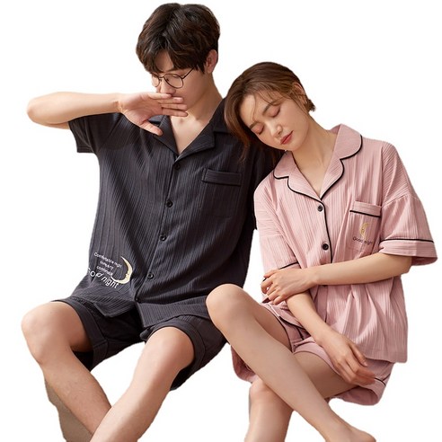ANKRIC 커플 잠옷 여 여름 면 반팔 루즈핏 남성 홈웨어 여름 우정잠옷
